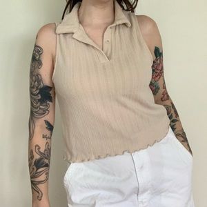 •SOLD ON DEPOP• Tan Sleeveless Polo Top